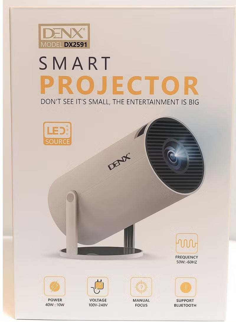 Denx Smart Projector Android 12 Portable Mini Projector with Wi-Fi & Bluetooth, 1080P Support, Auto Keystone, Compact Home Theater for Movies, Gaming, Presentations & Outdoor Viewing - Image 1